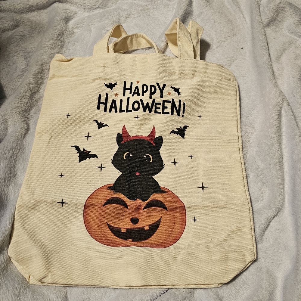 Black Cat Canvas Halloween Treat Bag